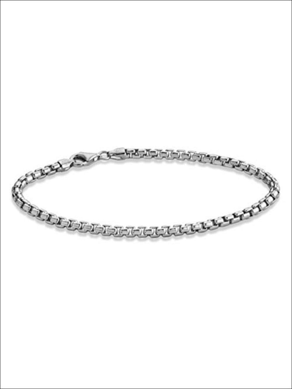 Solid 925 Sterling Silver 3.5mm Square Rolo Link Box Chain Bracelet, Lobster